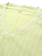 Ahalyaa Women Striped Gotta Patti Pastel Pure Cotton Kurta | Grocsy
