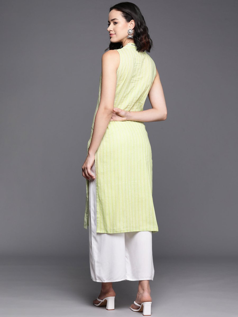 Ahalyaa Women Striped Gotta Patti Pastel Pure Cotton Kurta | Grocsy