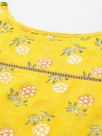 Ahalyaa Floral Printed Zari Bell Sleeves Pure Cotton Kurta | Grocsy