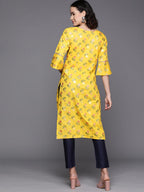 Ahalyaa Floral Printed Zari Bell Sleeves Pure Cotton Kurta | Grocsy