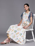 Ahalyaa Women White & Blue Printed A-Line Kurta | Grocsy