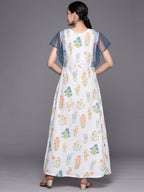 Ahalyaa Women White & Blue Printed A-Line Kurta | Grocsy