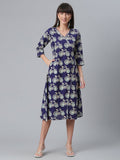Ahalyaa Women Navy Blue & Off White Pure Cotton Printed Angrakha Beautiful Kurta | Grocsy