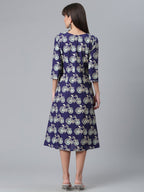 Ahalyaa Women Navy Blue & Off White Pure Cotton Printed Angrakha Beautiful Kurta | Grocsy