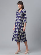 Ahalyaa Women Navy Blue & Off White Pure Cotton Printed Angrakha Beautiful Kurta | Grocsy