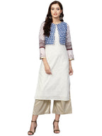 Ahalyaa Printed Straight Cotton Blend Kurta with koti Jacket | Grocsy
