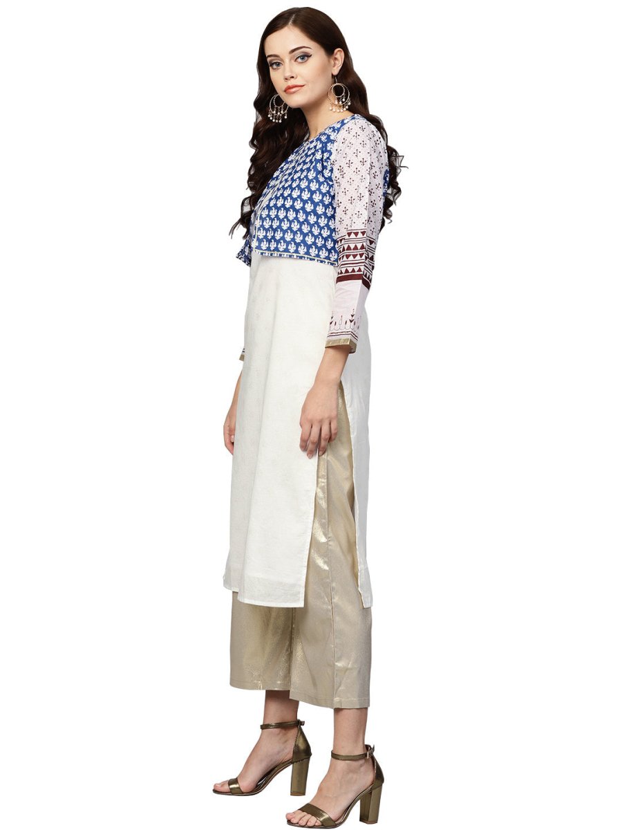 Ahalyaa Printed Straight Cotton Blend Kurta with koti Jacket | Grocsy