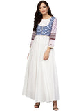 Ahalyaa White And Blue Printed Flare Cotton Jacket Kurta For Women | Grocsy