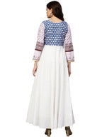 Ahalyaa White And Blue Printed Flare Cotton Jacket Kurta For Women | Grocsy