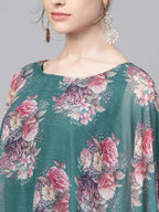 Ahalyaa Womens Crepe Chiffon Double Layer Cap Style Kurta | Grocsy