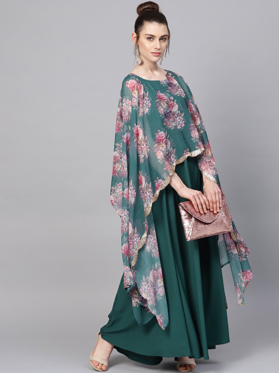 Ahalyaa Womens Crepe Chiffon Double Layer Cap Style Kurta | Grocsy
