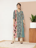 Ahalyaa Women Green & Pink Floral Printed Gotta Patti Floral Crepe Kurta | Grocsy