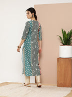 Ahalyaa Women Green & Pink Floral Printed Gotta Patti Floral Crepe Kurta | Grocsy