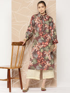 Ahalyaa Women Brown & Orange Floral Printed Crepe Kurta | Grocsy