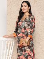 Ahalyaa Women Floral Printed Gotta Patti Crepe Kurta | Grocsy