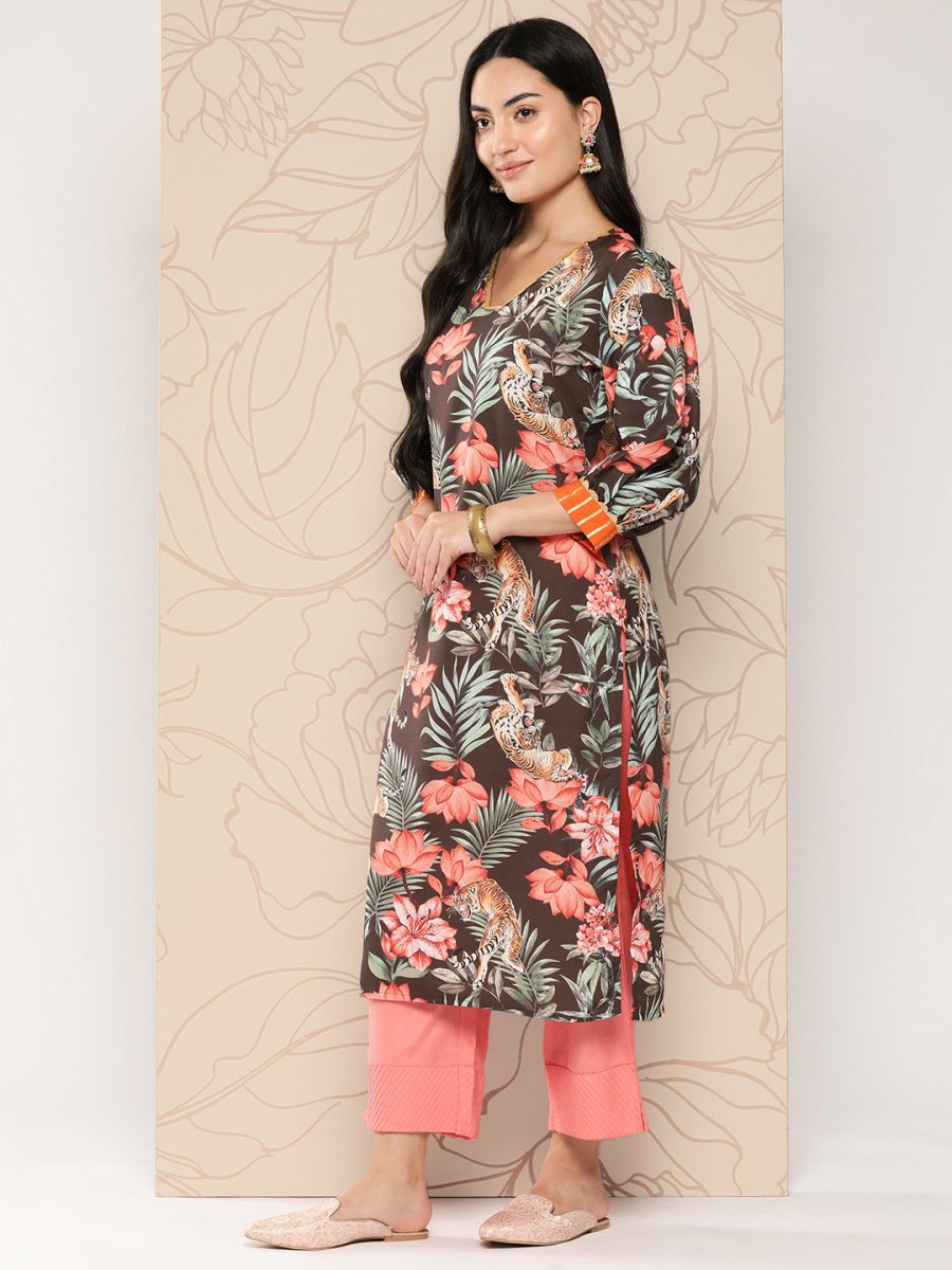 Ahalyaa Women Floral Printed Gotta Patti Crepe Kurta | Grocsy