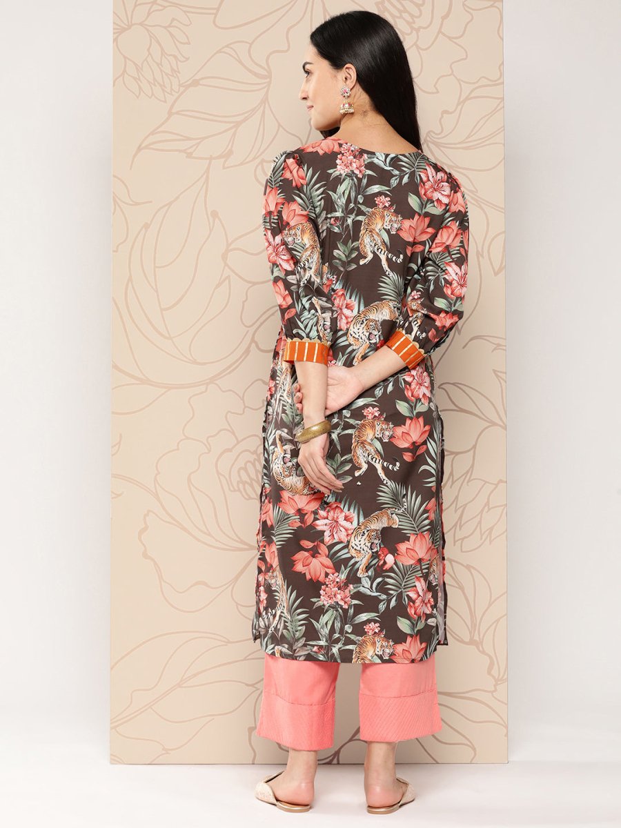 Ahalyaa Women Floral Printed Gotta Patti Crepe Kurta | Grocsy