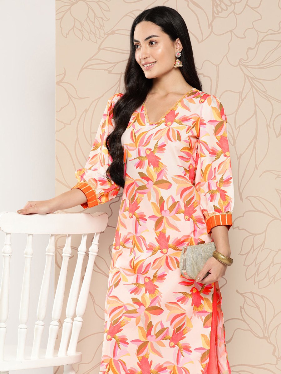 Ahalyaa Women Floral Printed Gotta Patti Crepe Kurta | Grocsy