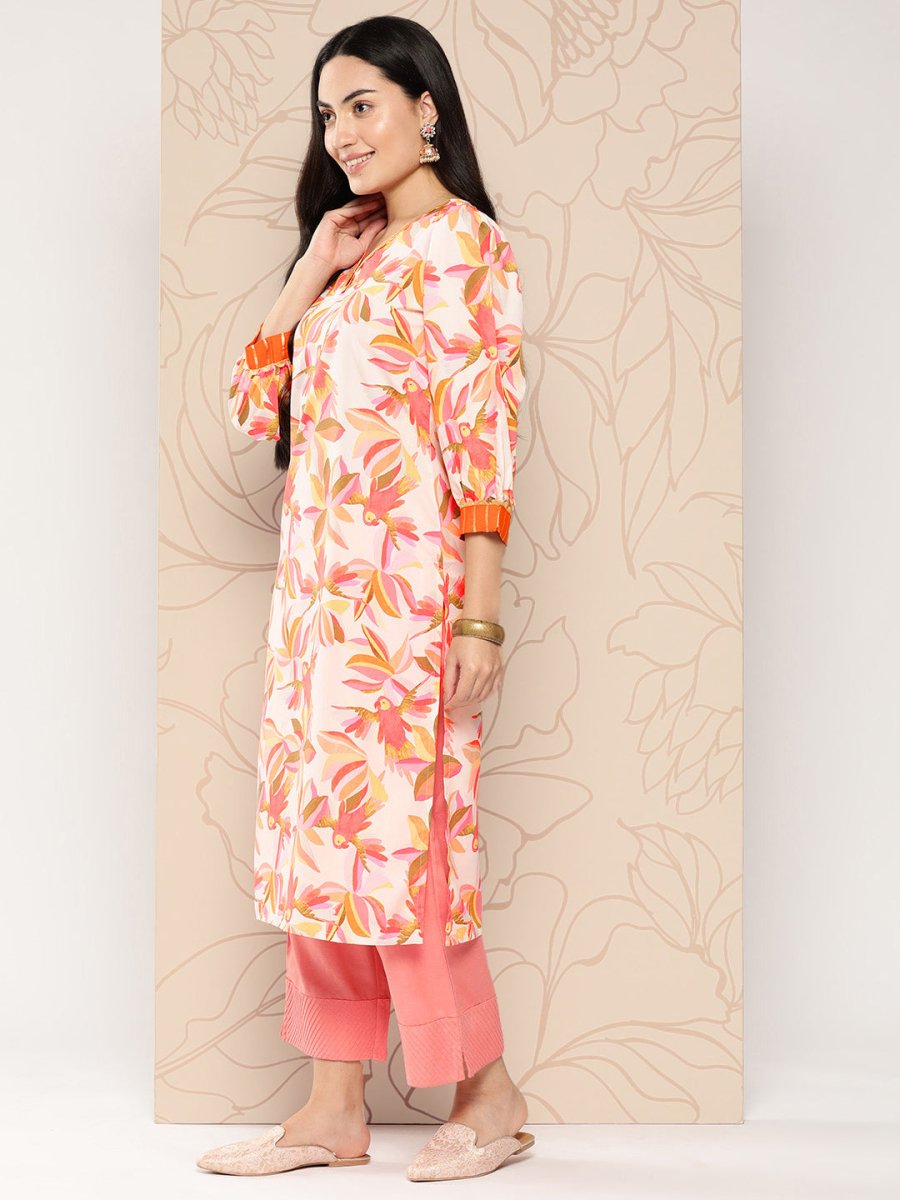 Ahalyaa Women Floral Printed Gotta Patti Crepe Kurta | Grocsy