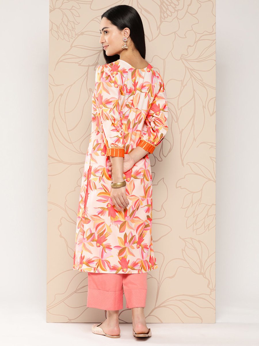 Ahalyaa Women Floral Printed Gotta Patti Crepe Kurta | Grocsy