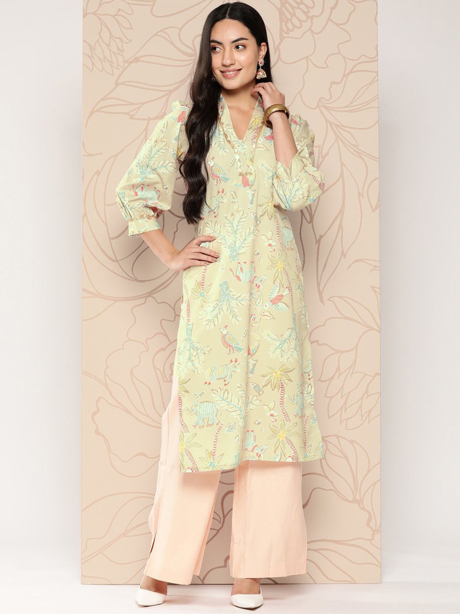 Ahalyaa Women Floral Printed Gotta Patti Crepe Kurta | Grocsy