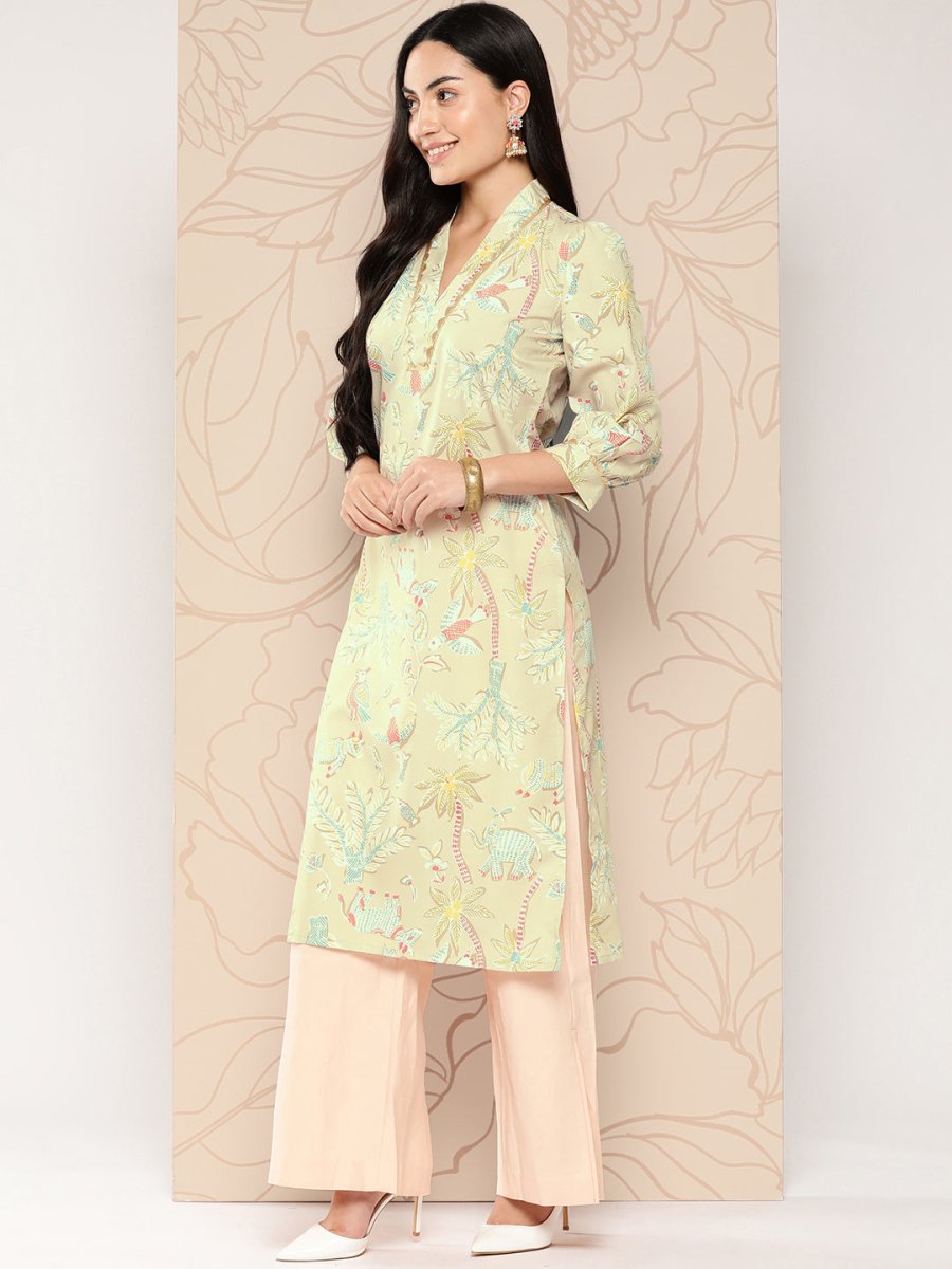 Ahalyaa Women Floral Printed Gotta Patti Crepe Kurta | Grocsy
