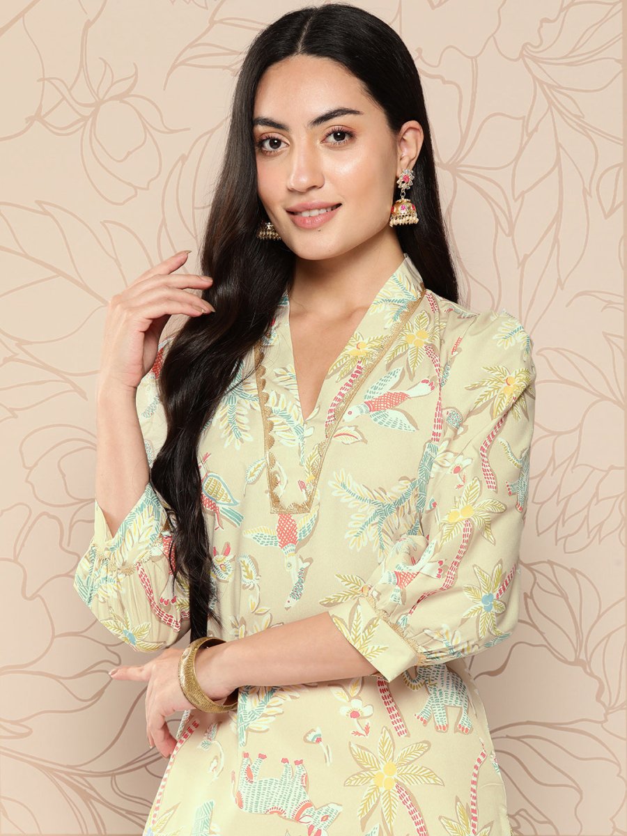 Ahalyaa Women Floral Printed Gotta Patti Crepe Kurta | Grocsy