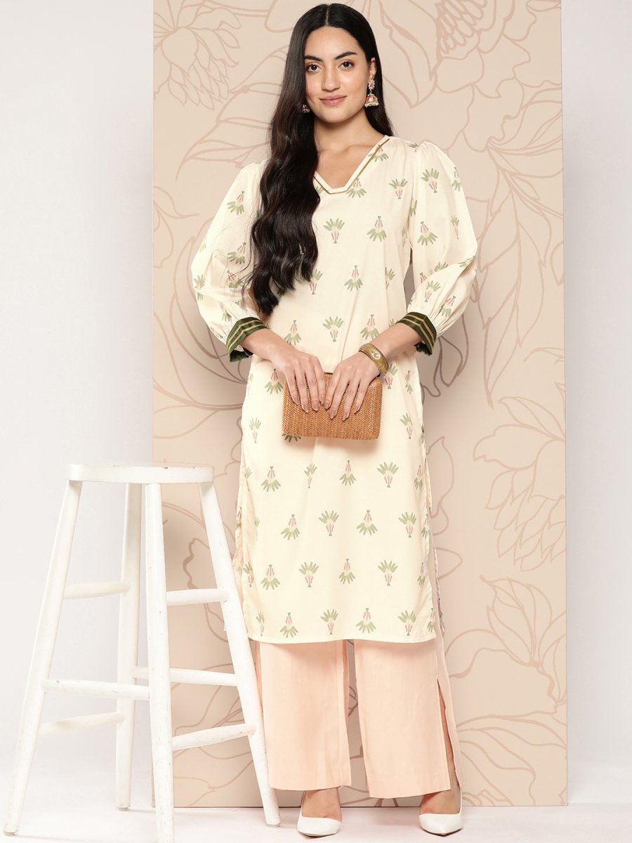 Ahalyaa Women Floral Printed Gotta Patti Crepe Kurta | Grocsy