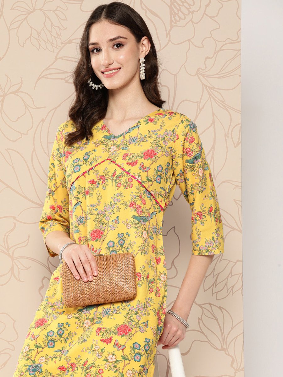 Ahalyaa Women Floral Printed Gotta Patti Crepe Kurta | Grocsy
