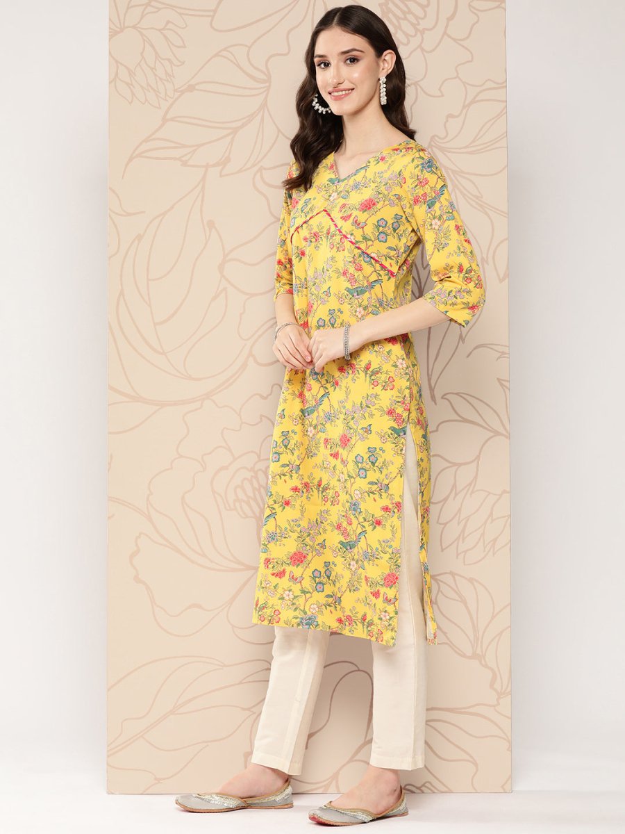 Ahalyaa Women Floral Printed Gotta Patti Crepe Kurta | Grocsy