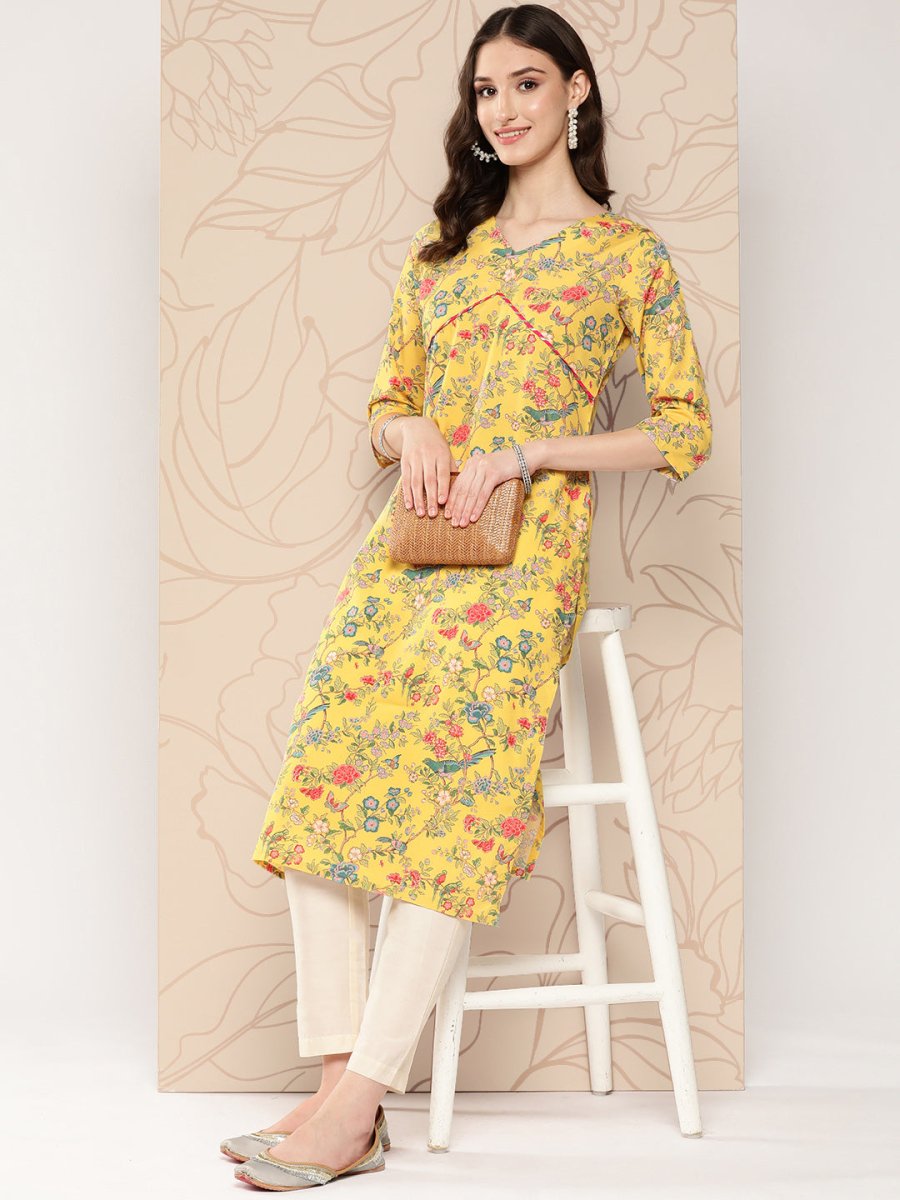 Ahalyaa Women Floral Printed Gotta Patti Crepe Kurta | Grocsy