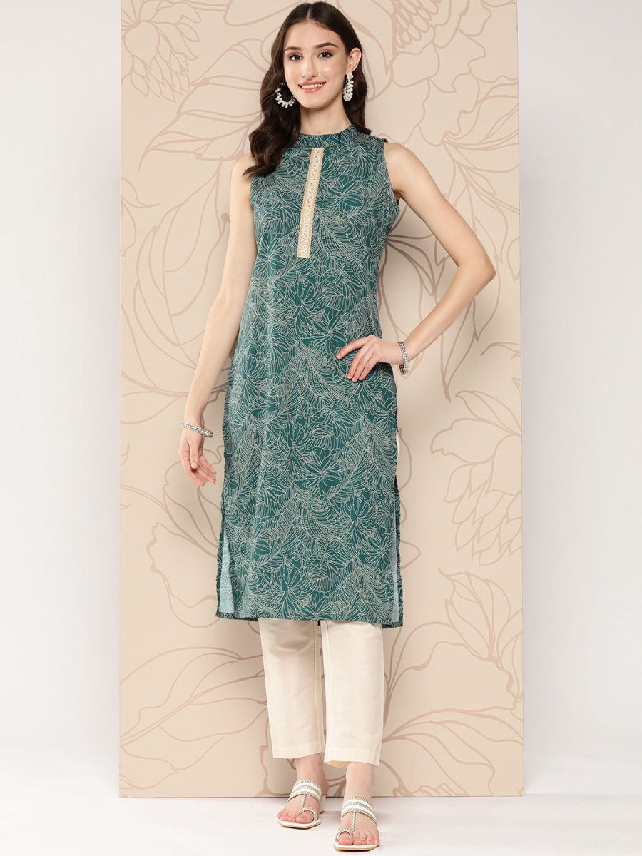 Ahalyaa Women Floral Printed Gotta Patti Crepe Kurta | Grocsy