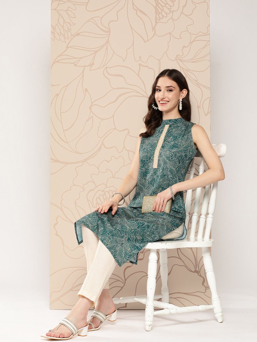 Ahalyaa Women Floral Printed Gotta Patti Crepe Kurta | Grocsy
