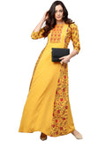 Ahalyaa Women Yellow & Orange Printed Flared Maxi Dress | Grocsy
