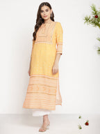 Ahalyaa Women Yellow Crepe Digital Print Kurti | Grocsy