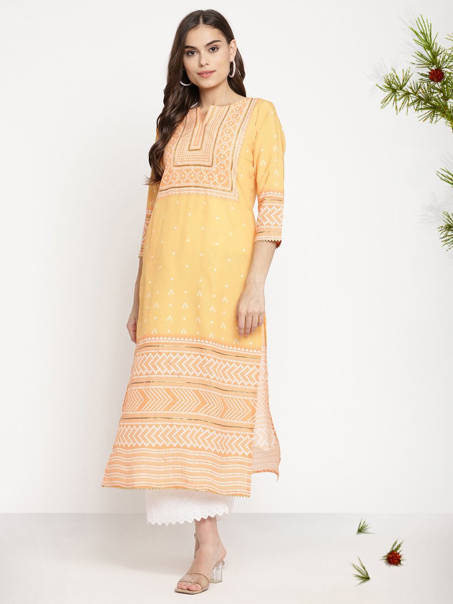 Ahalyaa Women Yellow Crepe Digital Print Kurti | Grocsy
