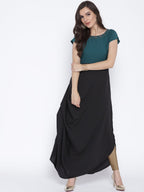 Ahalyaa Women Black & Green Colourblocked A-Line Kurta | Grocsy