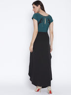 Ahalyaa Women Black & Green Colourblocked A-Line Kurta | Grocsy