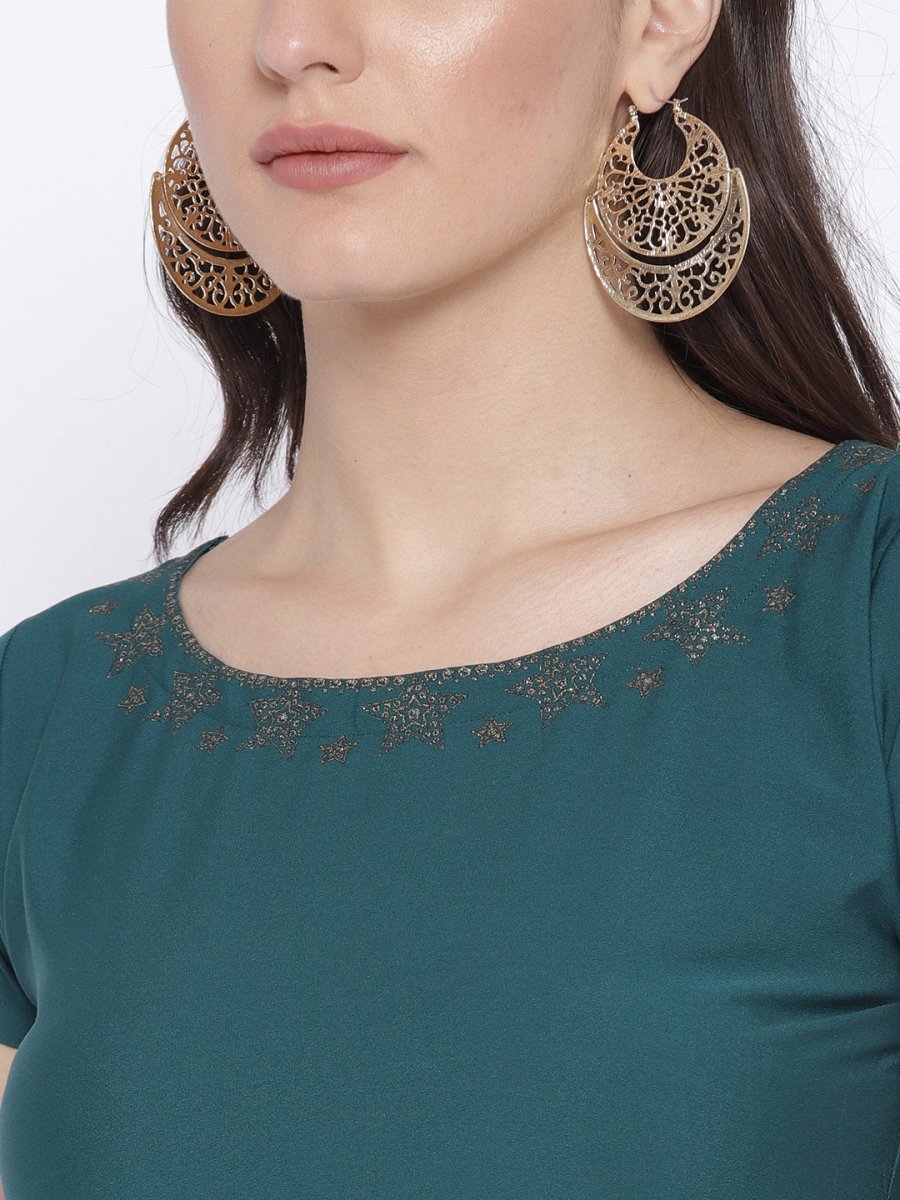 Ahalyaa Women Black & Green Colourblocked A-Line Kurta | Grocsy
