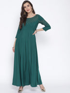 Ahalyaa Women Green Solid Beautiful Maxi Dress | Grocsy