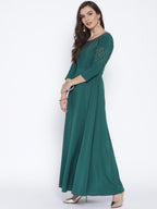 Ahalyaa Women Green Solid Beautiful Maxi Dress | Grocsy