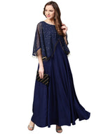 Ahalyaa Women Navy Blue Solid A-Line Layered Beautiful Kurta | Grocsy