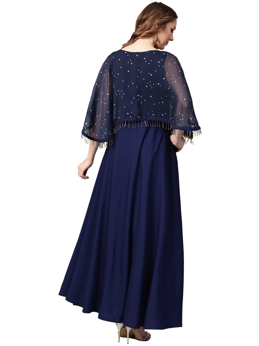 Ahalyaa Women Navy Blue Solid A-Line Layered Beautiful Kurta | Grocsy