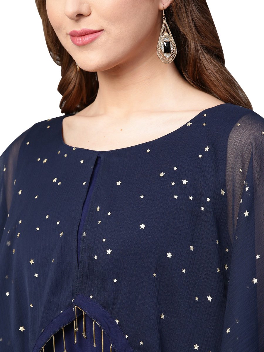 Ahalyaa Women Navy Blue Solid A-Line Layered Beautiful Kurta | Grocsy