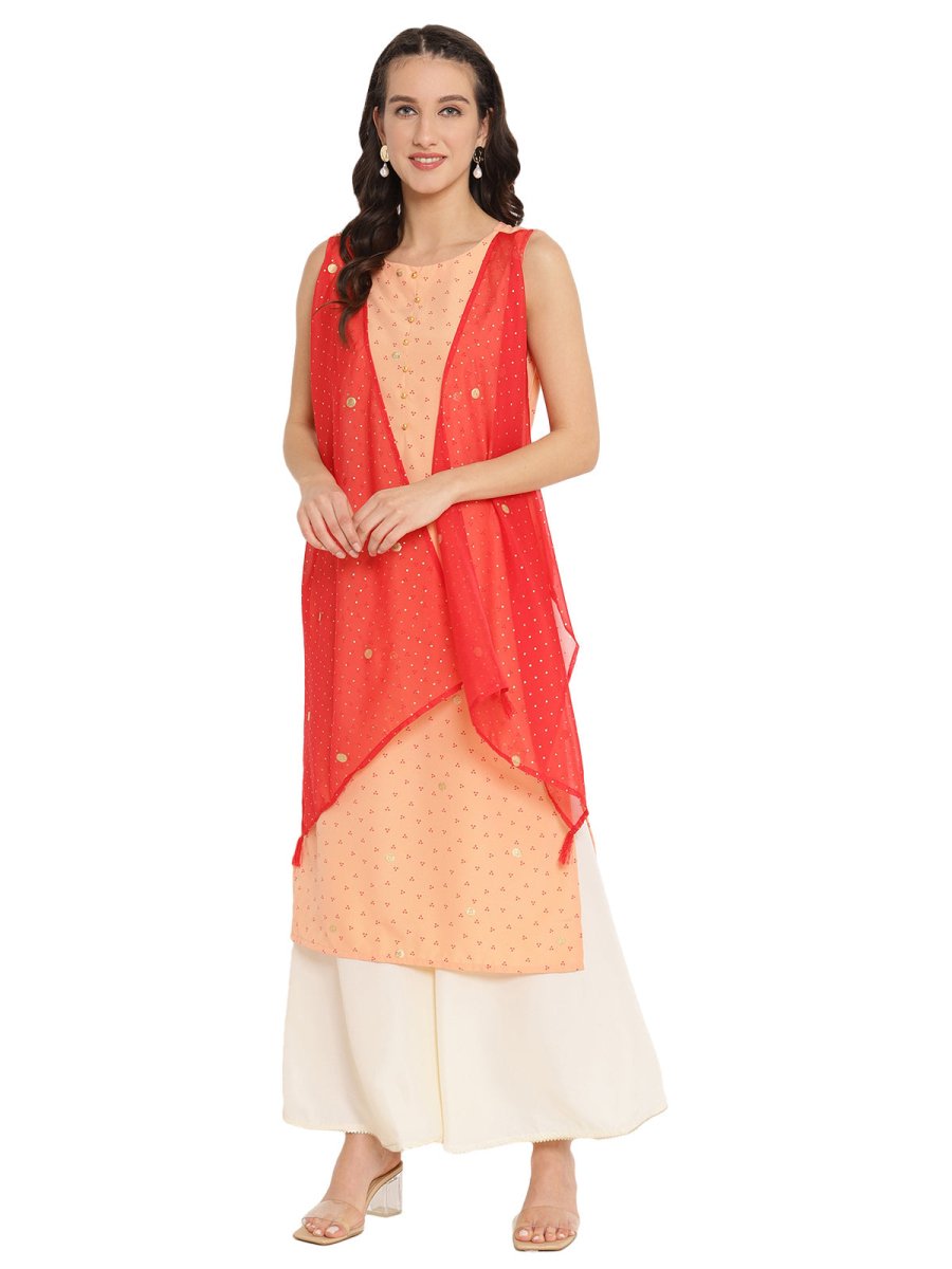 Ahalyaa Printed Kurta With Attached Shrug | Grocsy