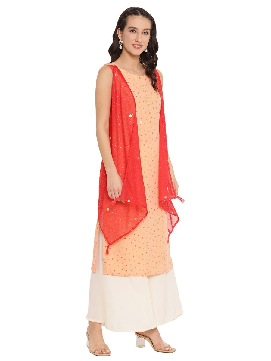 Ahalyaa Printed Kurta With Attached Shrug | Grocsy