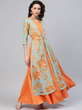 Ahalyaa Women Orange & Gold Ethnic Kurta Dress | Grocsy
