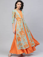 Ahalyaa Women Orange & Gold Ethnic Kurta Dress | Grocsy