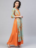 Ahalyaa Women Orange & Gold Ethnic Kurta Dress | Grocsy