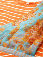 Ahalyaa Women Orange & Gold Ethnic Kurta Saree Dress | Grocsy